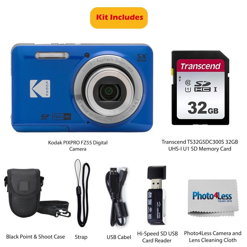 Câmera digital KODAK PIXPRO FZ55 16MP com zoom 5X de apontar e